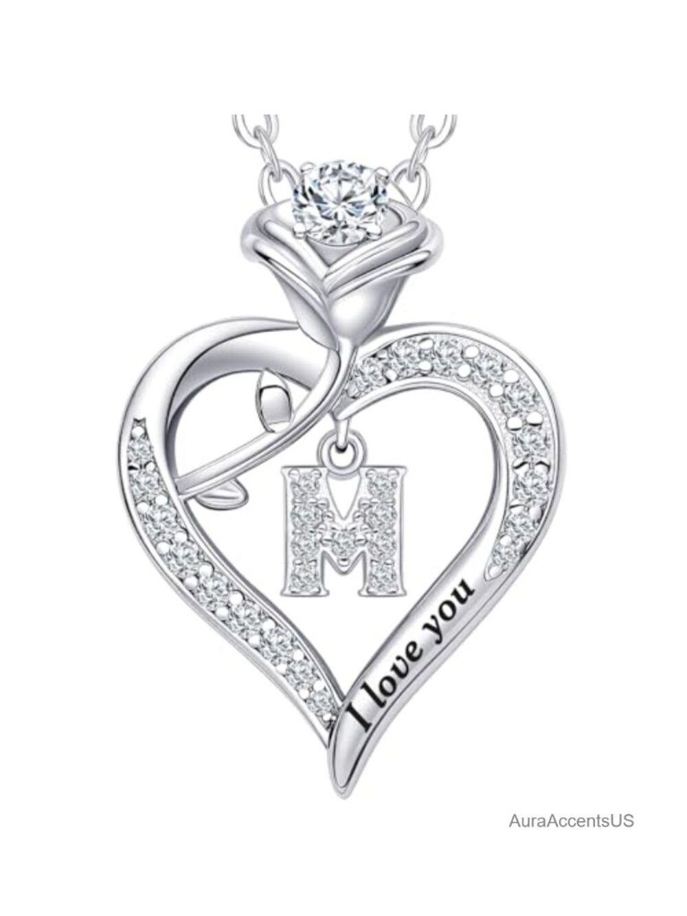Moissanite Heart Pendant Necklace Engraved I Love You Gift for Wife Girlfriend